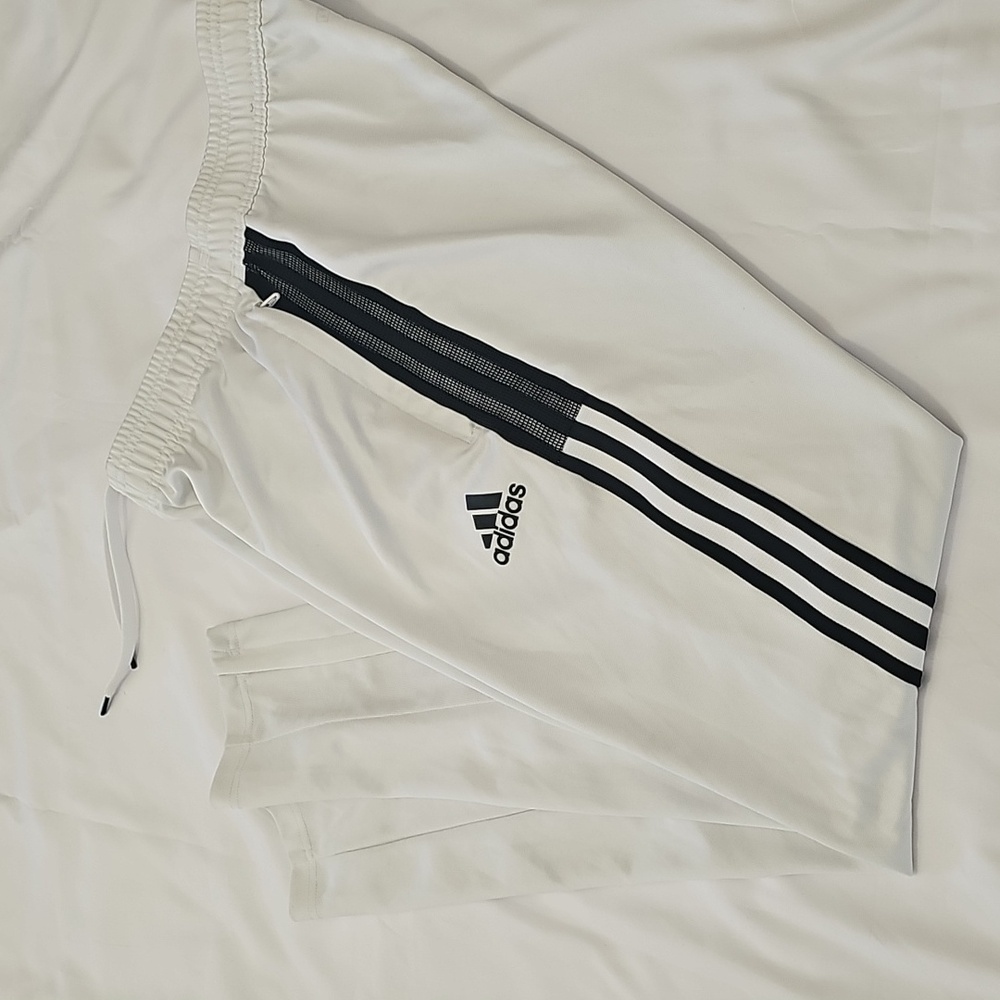 Adidas Kids White Joggers with Black Stripes